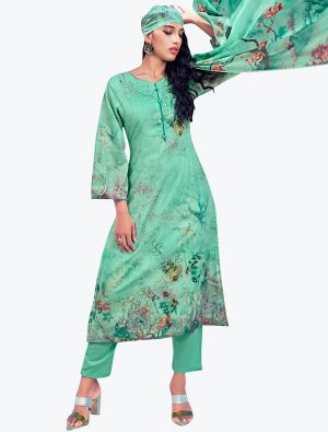 Green Digital Printed Pure Cotton Straight Suit with Dupatta small FABSL20915
