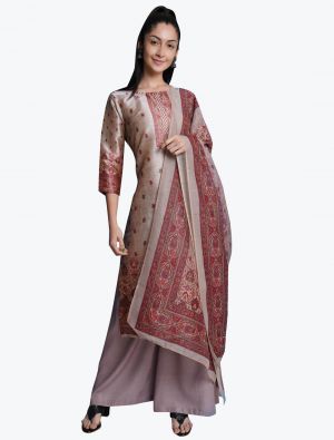 Greyish Beige Soft Silk Party Wear Designer Palazzo Suit small FABSL20874