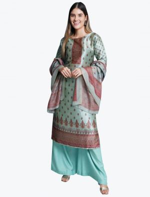 Ice Blue Soft Silk Party Wear Designer Palazzo Suit small FABSL20876