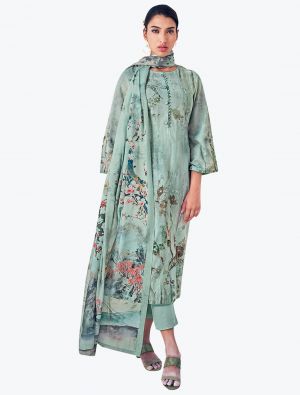 Pale Teal Digital Printed Pure Cotton Straight Suit with Dupatta small FABSL20919