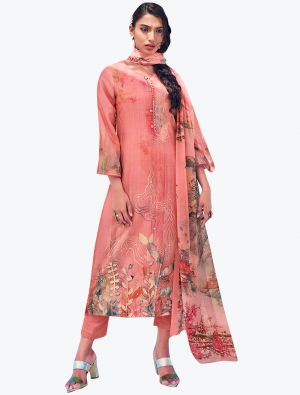 Peach Digital Printed Pure Cotton Straight Suit with Dupatta small FABSL20918