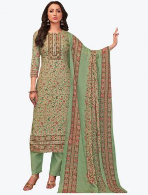 Green Cotton Blend Floral Printed Elegant Palazzo Suit FABSL20960