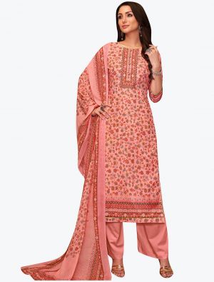 Pink Cotton Blend Floral Printed Elegant Palazzo Suit FABSL20961