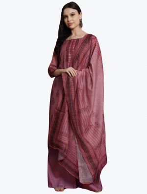 Dark Pink Chanderi Digital Printed Festive Wear Salwar Suit small FABSL21011