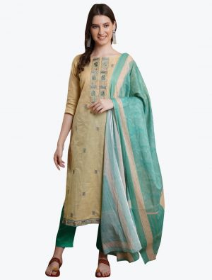 Earthy Beige Cotton Jacquard Salwar Suit with Digital Printed Dupatta small FABSL21025
