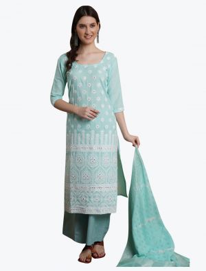 Ice Blue Premium Cotton Salwar Suit with Cotton Jacquard Dupatta small FABSL21019