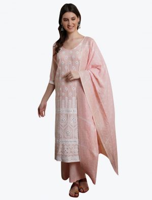Light Peach Premium Cotton Salwar Suit with Cotton Jacquard Dupatta small FABSL21020