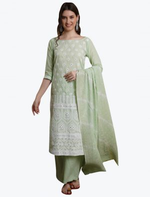 Mint Green Premium Cotton Salwar Suit with Cotton Jacquard Dupatta small FABSL21022
