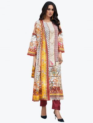 Off White Premium Cotton Exclusive Designer Salwar Suit small FABSL21002