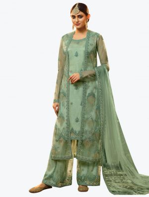 Pastel Green Net Exclusive Designer Palazzo Suit with Dupatta small FABSL20995