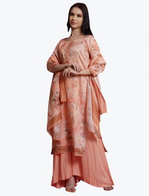 Pastel Peach Satin Digital Printed Festive Wear Salwar Suit small FABSL21010