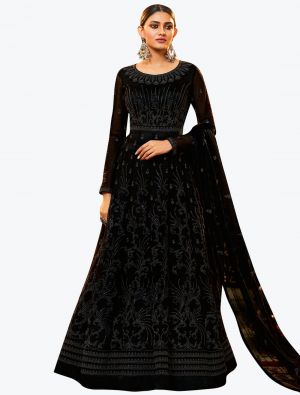Royal Black Net Exclusive Designer Floor Length Suit with Dupatta small FABSL20998