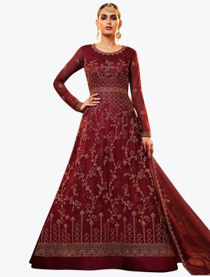 Royal Maroon Net Exclusive Designer Floor Length Suit with Dupatta small FABSL21000
