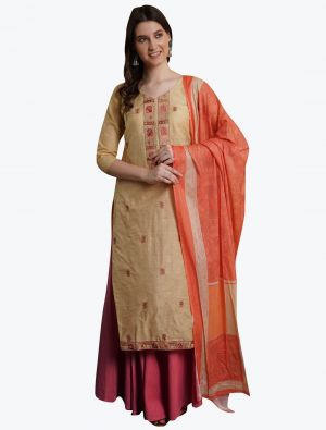 Sandy Beige Cotton Jacquard Salwar Suit with Digital Printed Dupatta small FABSL21026