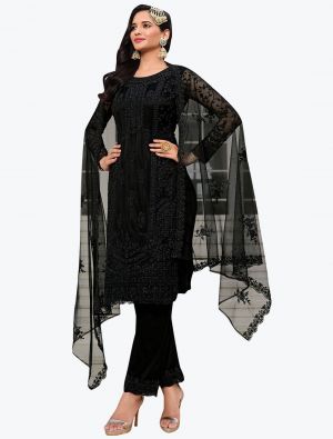 Black Net Exclusive Designer Salwar Suit with Dupatta small FABSL21073