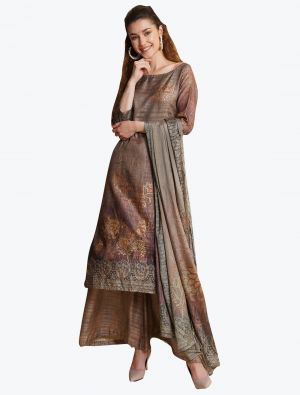 Grey Tussar Silk Salwar Suit with Digital Printed Dupatta small FABSL21062