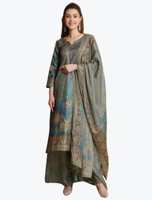Multicolor Tussar Silk Salwar Suit with Digital Printed Dupatta small FABSL21059