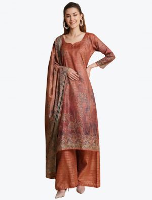 Rust Red Tussar Silk Salwar Suit with Digital Printed Dupatta small FABSL21061
