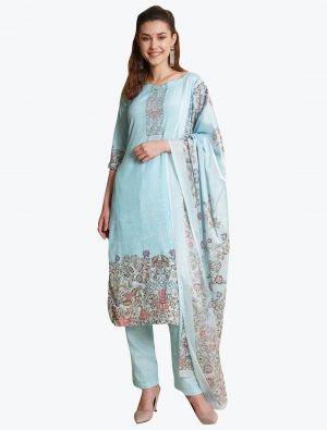 Sky Blue Crepe Salwar Suit with Digital Printed Dupatta small FABSL21063
