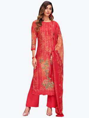 Light Red Muslin Palazzo Suit with Thread Work And Sequin small FABSL21112