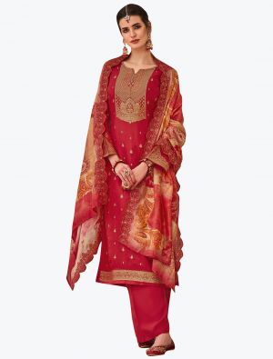 Rich Red Pure Silk Jacquard Designer Palazzo Suit with Dupatta small FABSL21116