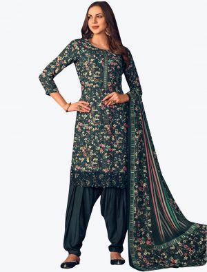 Bluish Grey Muslin Digital Printed Embroidered Patiala Suit small FABSL21162