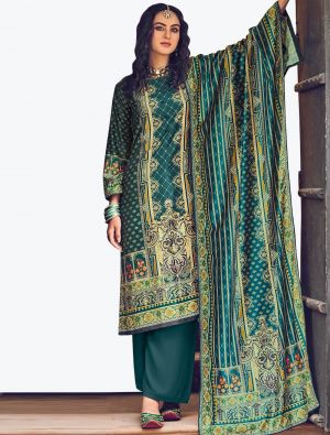 Bottle Green Velvet Digital Printed Salwar Suit small FABSL21166