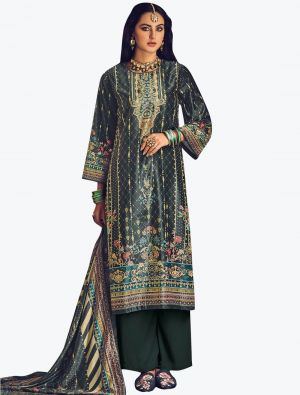 Dark Green Velvet Digital Printed Salwar Suit small FABSL21168