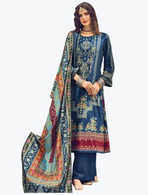 Dark Teal Velvet Digital Printed Salwar Suit small FABSL21164