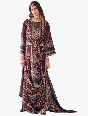 Deep Maroon Velvet Digital Printed Salwar Suit small FABSL21163