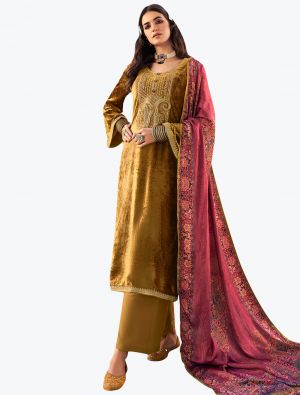 Gold Premium Velvet Designer Palazzo Suit with Pure Silk Dupatta small FABSL21148