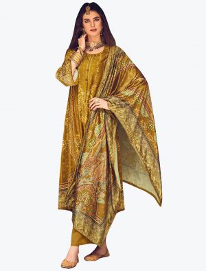 Golden Mustard Velvet Digital Printed Salwar Suit small FABSL21165