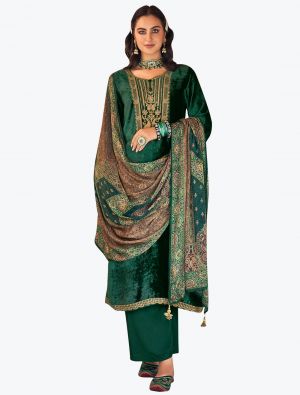 Green Premium Velvet Designer Palazzo Suit with Pure Silk Dupatta small FABSL21147