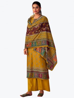 Mustard Yellow Pashmina Digital Printed Salwar Suit small FABSL21173