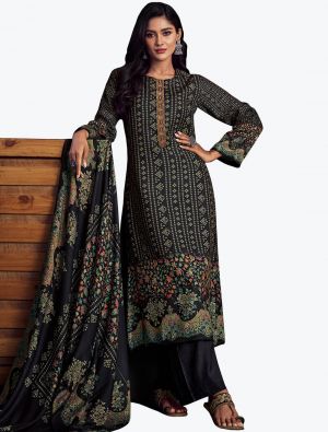 Black Pashmina Digital Printed Winter Salwar Suit small FABSL21192
