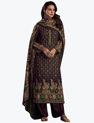 Brown Pashmina Digital Printed Winter Salwar Suit small FABSL21193