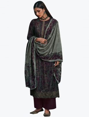 Deep Wine Velvet Digital Printed Winter Salwar Suit small FABSL21179
