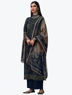 Navy Blue Velvet Digital Printed Winter Salwar Suit small FABSL21181