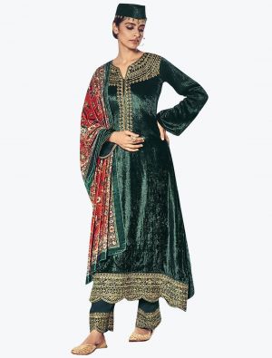 Dark Green Premium Velvet Designer Salwar Suit FABSL21210