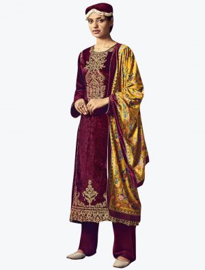 Dark Maroon Premium Velvet Designer Salwar Suit small FABSL21211