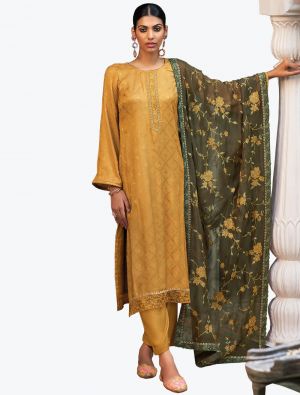 Gold Silk Jacquard Embroidered Salwar Suit small FABSL21221