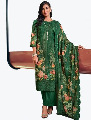 Green Muslin Digital Printed Embroidered Salwar Suit small FABSL21251