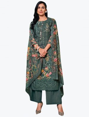 Grey Muslin Digital Printed Embroidered Salwar Suit small FABSL21250