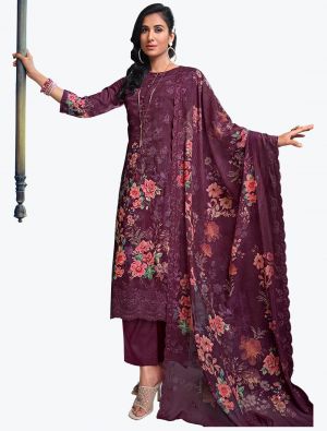 Purple Muslin Digital Printed Embroidered Salwar Suit small FABSL21252