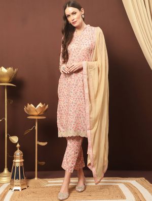 Beige Cotton Blend Palazzo Suit With Kashmiri Print small FABSL21328