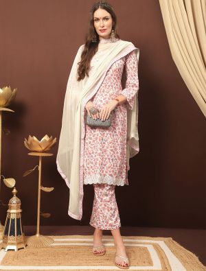Off White Cotton Blend Palazzo Suit With Kashmiri Print small FABSL21331