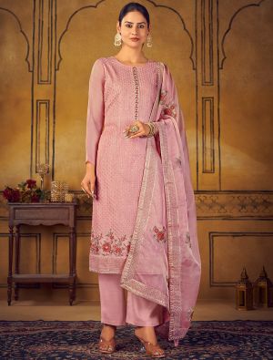 Pink Uppada Silk Salwar Suit With Thread Work And Sequin small FABSL21291