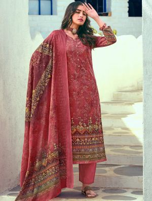 Coral Cotton Blend Palazzo Suit With Thread Work small FABSL21378