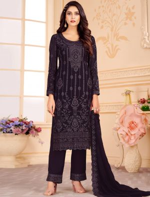 Dark Berry Georgette Palazzo Suit With Floral Cording small FABSL21355
