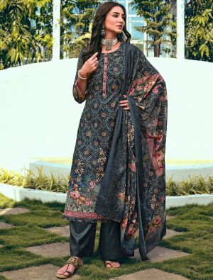Greyish Blue Cotton Blend Palazzo Suit With Thread Work small FABSL21383